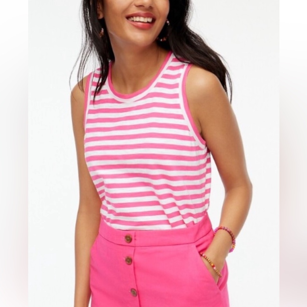 J Crew Girlfriend Tank Striped Tank Top. Sz Lg w MEASUREMENTS Style #BQ098 SU23